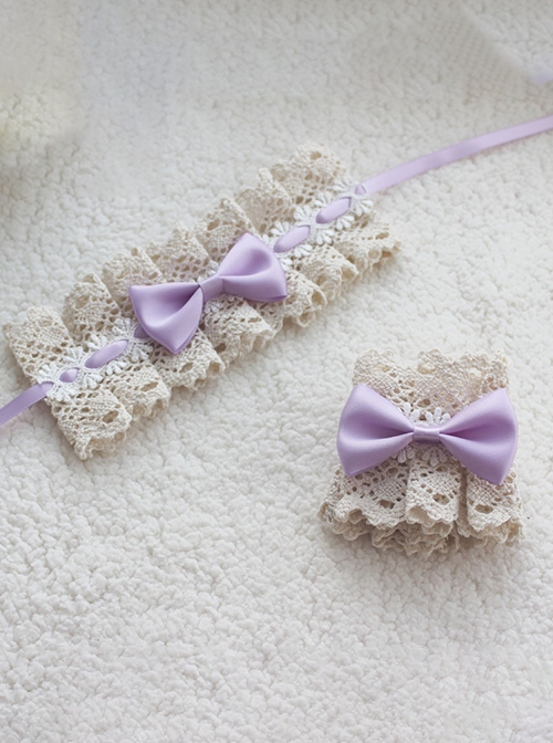 Simple Elegant Handmade Versatile Pure Cotton Lace Cute Bowknot Lolita Cuffs