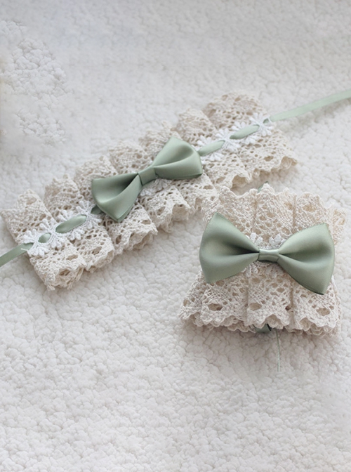 Simple Elegant Handmade Versatile Pure Cotton Lace Cute Bowknot Lolita Cuffs