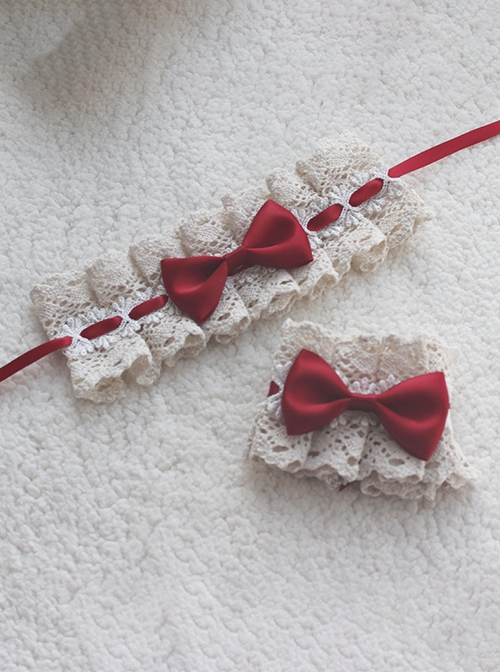 Simple Elegant Handmade Versatile Pure Cotton Lace Cute Bowknot Lolita Cuffs