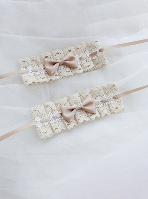 Simple Elegant Handmade Versatile Pure Cotton Lace Cute Bowknot Lolita Cuffs