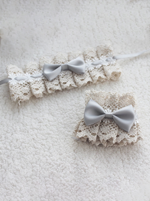 Simple Elegant Handmade Versatile Pure Cotton Lace Cute Bowknot Lolita Cuffs