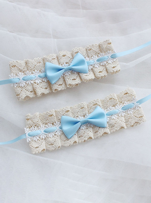 Simple Elegant Handmade Versatile Pure Cotton Lace Cute Bowknot Lolita Cuffs