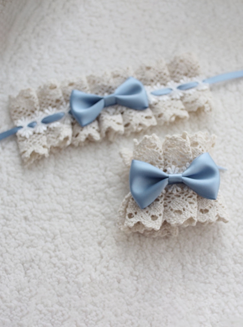 Simple Elegant Handmade Versatile Pure Cotton Lace Cute Bowknot Lolita Cuffs