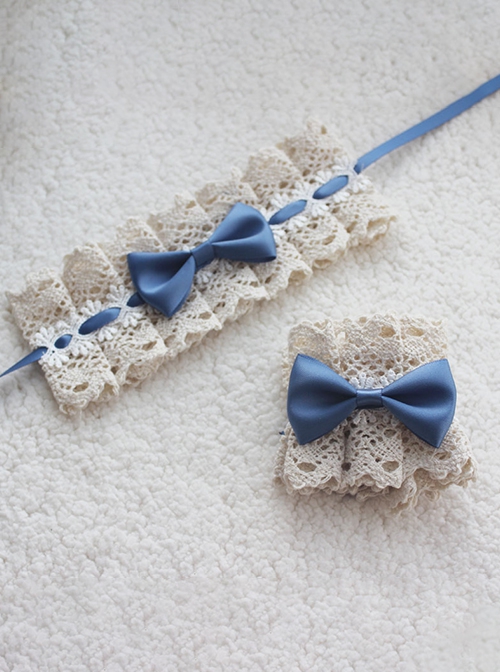 Simple Elegant Handmade Versatile Pure Cotton Lace Cute Bowknot Lolita Cuffs