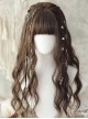 Manual Daily Flat Bangs Light Tea Brown Romantic Elf Fairy Long Curly Hair Classic Lolita Full Head Wig