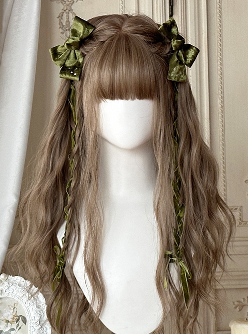 Manual Daily Flat Bangs Light Tea Brown Romantic Elf Fairy Long Curly Hair Classic Lolita Full Head Wig