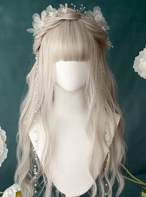 Manual Daily Flat Bangs Light Tea Brown Romantic Elf Fairy Long Curly Hair Classic Lolita Full Head Wig