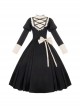 Twilight Mail Series White Ruffled Edge Splicing Black Big Hem Bowknot Classic Lolita Juliet Sleeves Dress