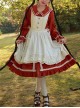 Makino Song Series Jujube Red Core Velvet Lotus Border Apricot Apron Scarf Classic Lolita Cute Puff Sleeves Dress Set