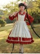 Makino Song Series Jujube Red Core Velvet Lotus Border Apricot Apron Scarf Classic Lolita Cute Puff Sleeves Dress Set