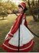 Makino Song Series Jujube Red Core Velvet Lotus Border Apricot Apron Scarf Classic Lolita Cute Puff Sleeves Dress Set