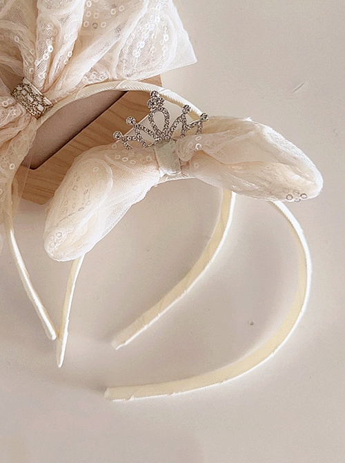 Apricot Super Fairy Petals Sequin Mesh Inlaid Diamond Crown Bowknot Princess Style Classic Lolita Children Hair Hoop