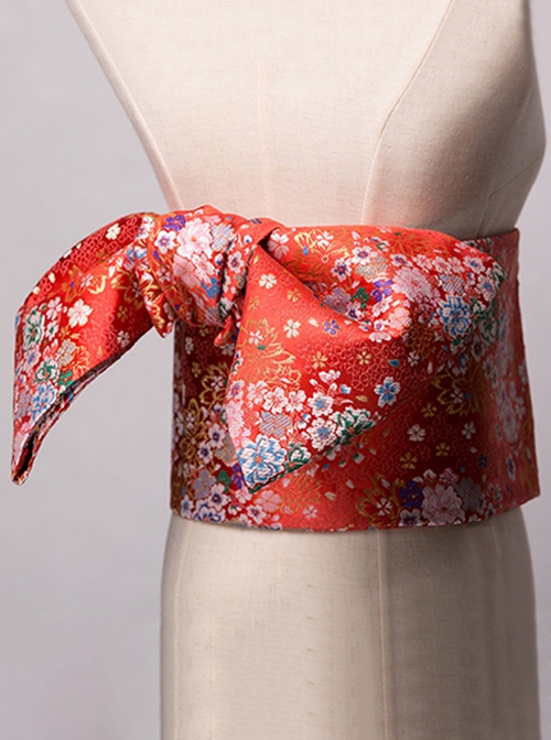 Gorgeous Brocade Bowknot Classics Flower Clusters Traditional Pattern Branches Japanese Style Yukata Kimono Girdle