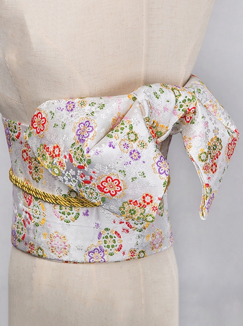 Gorgeous Brocade Bowknot Classics Flower Clusters Traditional Pattern Branches Japanese Style Yukata Kimono Girdle