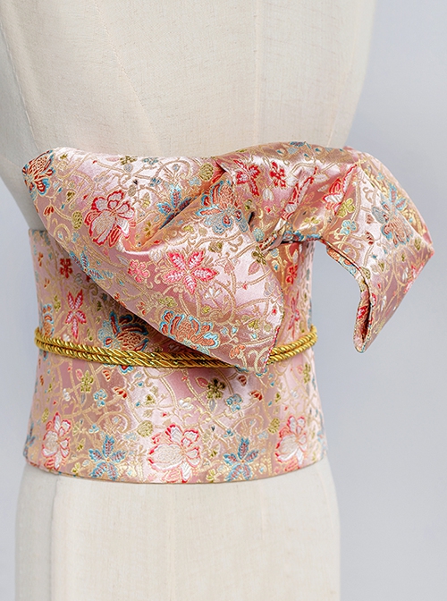 Gorgeous Brocade Bowknot Classics Flower Clusters Traditional Pattern Branches Japanese Style Yukata Kimono Girdle