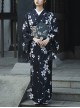 Japanese Style Formal Wear Black Cherry Blossoms Traditional Pattern Improved Festive Costumes Kimono Yukata