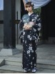 Japanese Style Formal Wear Black Cherry Blossoms Traditional Pattern Improved Festive Costumes Kimono Yukata