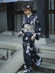 Japanese Style Formal Wear Black Cherry Blossoms Traditional Pattern Improved Festive Costumes Kimono Yukata