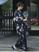 Japanese Style Formal Wear Black Cherry Blossoms Traditional Pattern Improved Festive Costumes Kimono Yukata