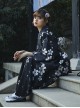 Japanese Style Formal Wear Black Cherry Blossoms Traditional Pattern Improved Festive Costumes Kimono Yukata