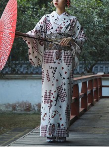 Japanese Style Halloween Playing Card Pattern Festive Costumes Formal Female Yukata Improved Kimono