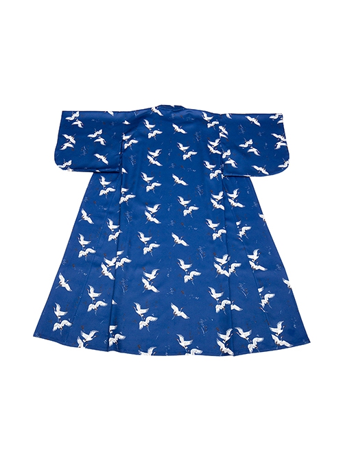 Japanese Style Female Deep Blue Cranes Retro Classics Artistic Traditions Festive Costumes Formal Yukata Improved Kimono