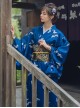 Japanese Style Female Deep Blue Cranes Retro Classics Artistic Traditions Festive Costumes Formal Yukata Improved Kimono