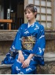 Japanese Style Female Deep Blue Cranes Retro Classics Artistic Traditions Festive Costumes Formal Yukata Improved Kimono