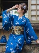 Japanese Style Female Deep Blue Cranes Retro Classics Artistic Traditions Festive Costumes Formal Yukata Improved Kimono