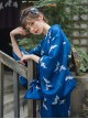 Japanese Style Female Deep Blue Cranes Retro Classics Artistic Traditions Festive Costumes Formal Yukata Improved Kimono