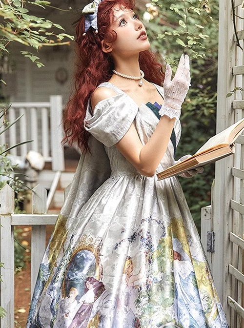 Charles Perrault's Fairy Tales Cherry Prince Series Elegant Watteau Design Beautiful Print Classic Lolita Dress OP