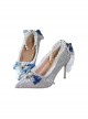 Gorgeous Silver Shiny Pointed Toe Bridal Bowknot Pearl Stiletto Heel Palace Style Elegant Lolita Shoes