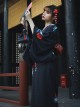 Dark Black Halloween Red Black Festive Costumes Traditional Pattern Classic Elegant Japanese Style Kimono