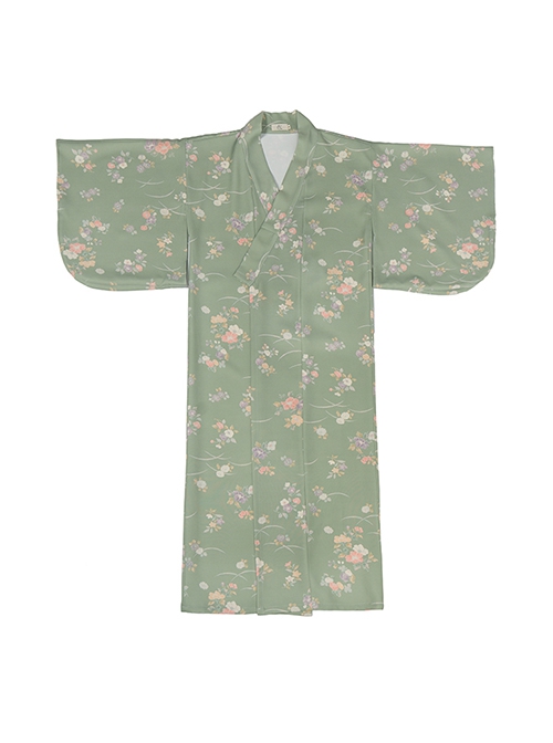 Matcha Green Elegant Japanese Style Immortal Maiden Classic Flower Pattern Improved Kimono Yukata