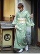 Matcha Green Elegant Japanese Style Immortal Maiden Classic Flower Pattern Improved Kimono Yukata