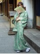 Matcha Green Elegant Japanese Style Immortal Maiden Classic Flower Pattern Improved Kimono Yukata