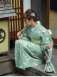 Matcha Green Elegant Japanese Style Immortal Maiden Classic Flower Pattern Improved Kimono Yukata