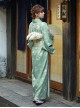 Matcha Green Elegant Japanese Style Immortal Maiden Classic Flower Pattern Improved Kimono Yukata