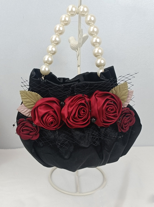 Classical Elegant Rose Pearl Chain Sweet Retro Handheld Crossbody Lolita Bag