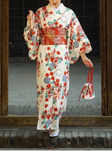 Immortal Maiden Japanese Style Elegant Classic Red Green Traditional Cherry Blossom Pattern Improved Kimono Yukata