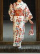 Immortal Maiden Japanese Style Elegant Classic Red Green Traditional Cherry Blossom Pattern Improved Kimono Yukata