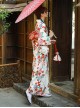 Immortal Maiden Japanese Style Elegant Classic Red Green Traditional Cherry Blossom Pattern Improved Kimono Yukata