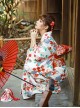 Immortal Maiden Japanese Style Elegant Classic Red Green Traditional Cherry Blossom Pattern Improved Kimono Yukata