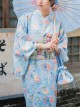 Japanese Style Cute Maiden Light Blue Classic Traditional Flower Clusters Pattern Improved Kimono Yukata