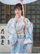 Japanese Style Cute Maiden Light Blue Classic Traditional Flower Clusters Pattern Improved Kimono Yukata