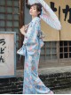 Japanese Style Cute Maiden Light Blue Classic Traditional Flower Clusters Pattern Improved Kimono Yukata