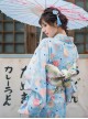 Japanese Style Cute Maiden Light Blue Classic Traditional Flower Clusters Pattern Improved Kimono Yukata