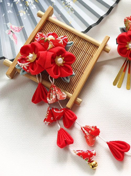 Handmade Japanese Style Crepe Cherry Blossom Tassel Traditional Jewelry Long Tassels Hair Accessory