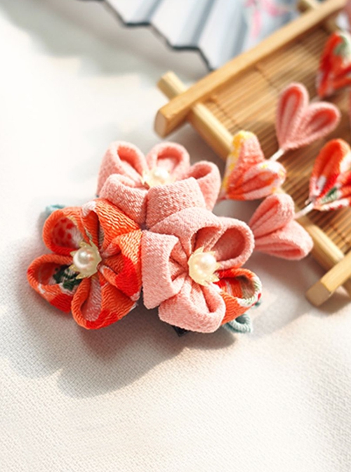 Handmade Japanese Style Crepe Cherry Blossom Tassel Traditional Jewelry Long Tassels Hair Accessory