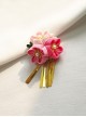 Handmade Japanese Style Pearl Cherry Blossom Metallic Tassel Flowers Traditional Jewelry Hairpin